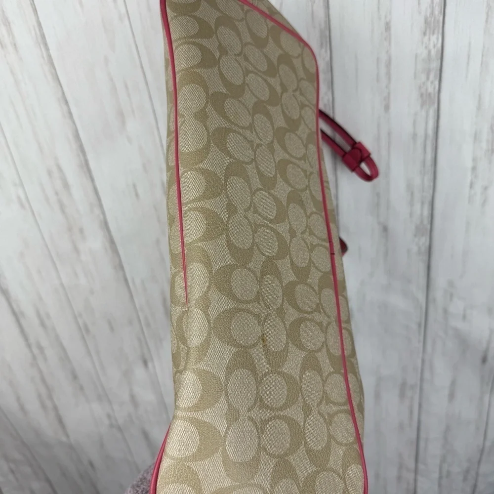 Coach tan monogram pink trim tote bag - Picture 11 of 11
